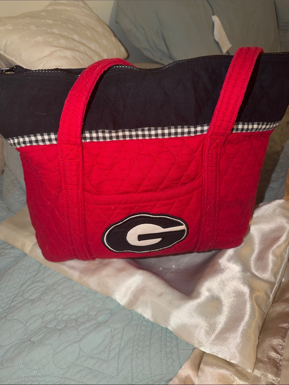 Red Quilted Women's Tote Bag with Black Trim Georgia bag